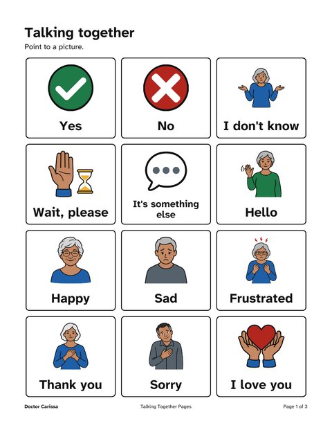 A page from the free printable: Talking together pages