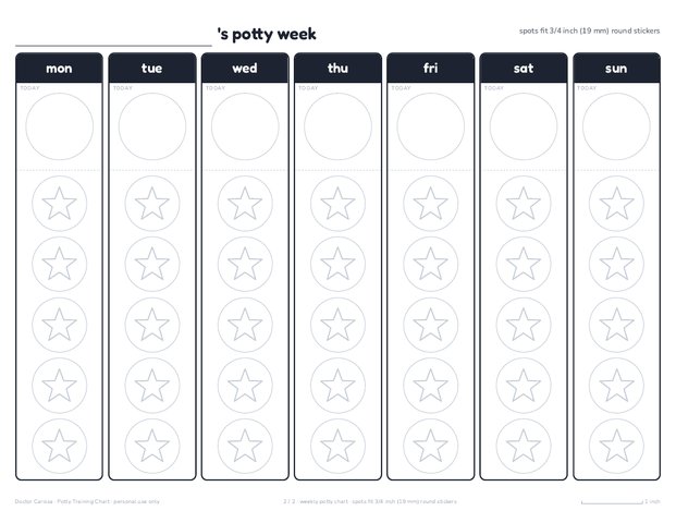 A page from the free printable: Weekly potty training chart