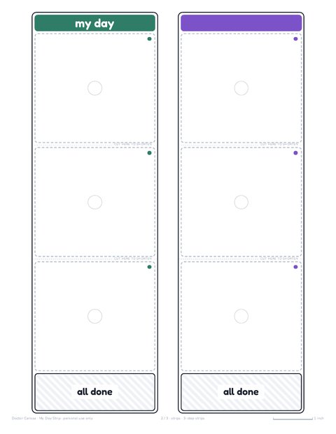 A page from the free printable: My day strip with 6 photo cards