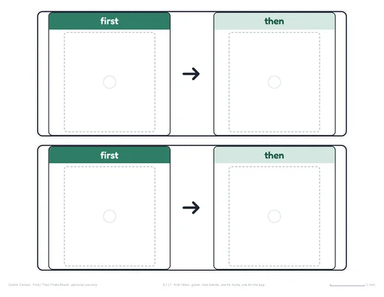 First / Then Photo Board: two first and then boards with blank frames for your own photos