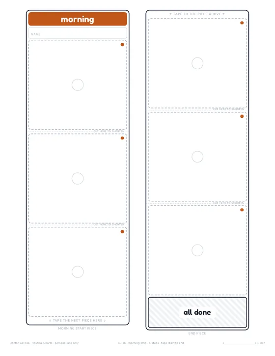 Routine Charts: the morning strip, six blank photo frames and an all-done pocket